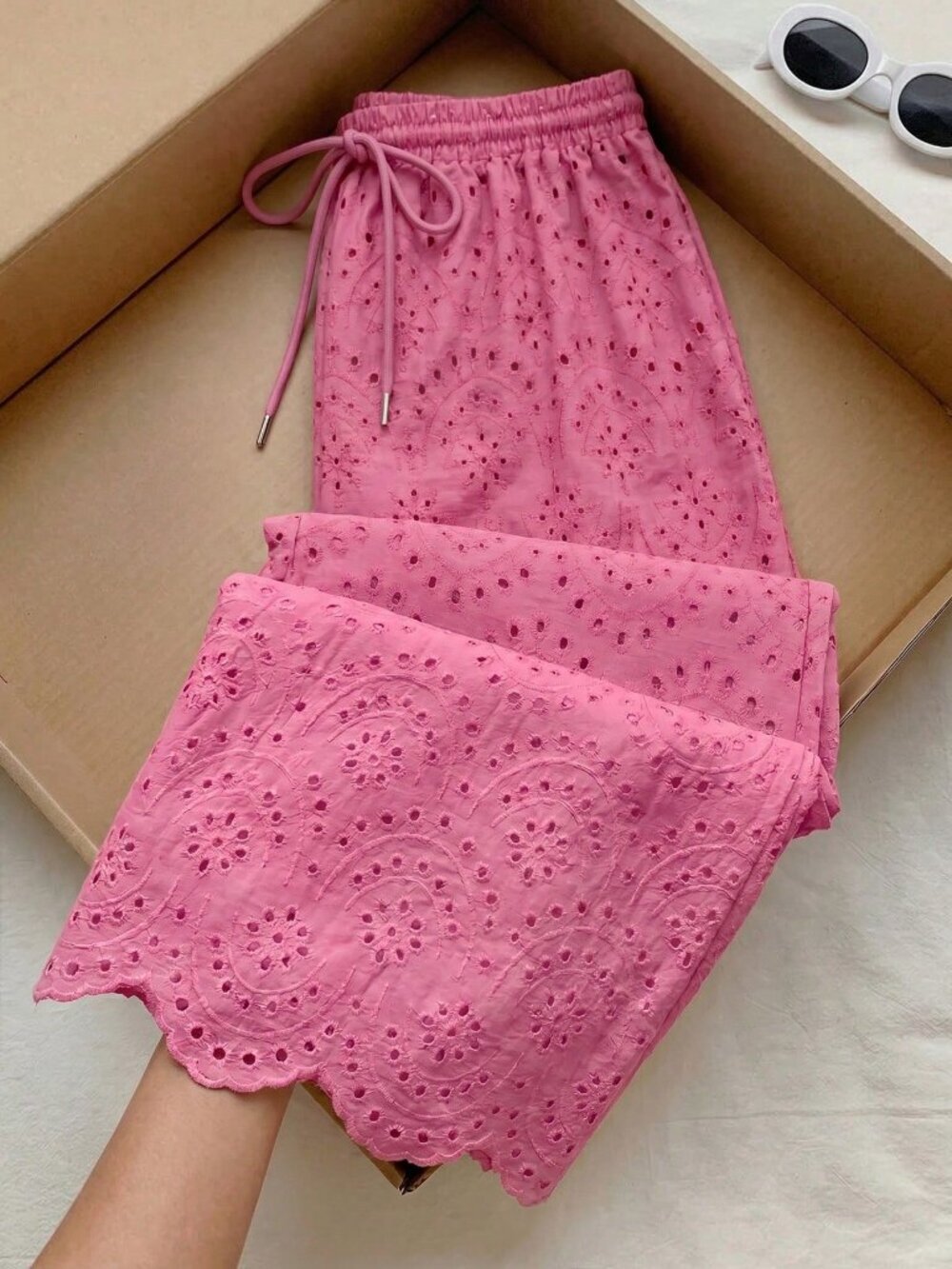Hot Pink Casual Women's Plus Size Fuchsia Embroidered Loose Pants